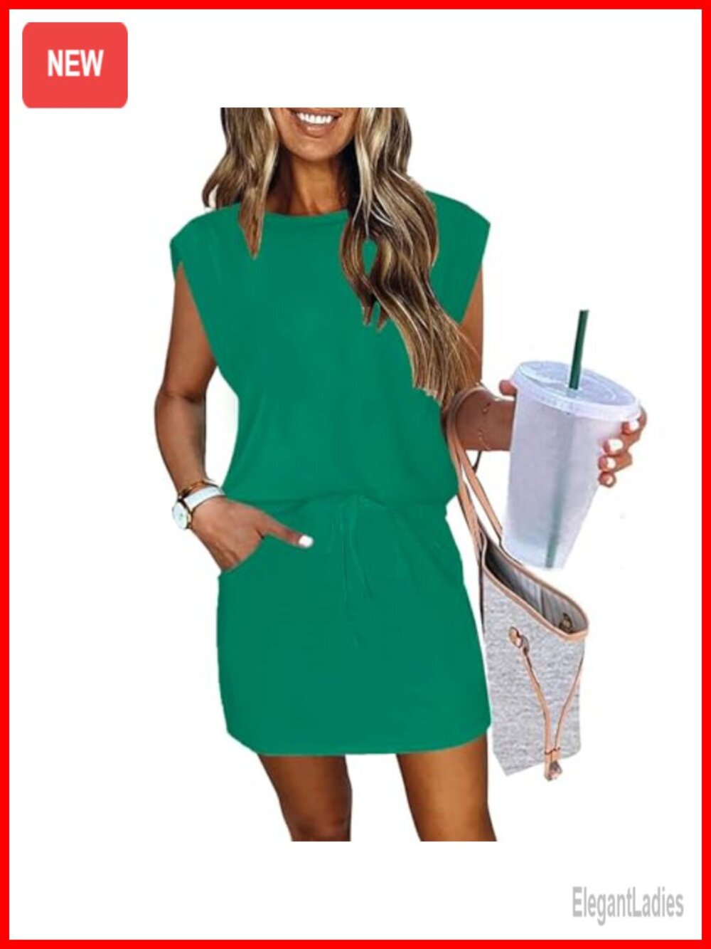Women's Cap Sleeve Tie Front Mini T-Shirt Dress with Pockets Summer